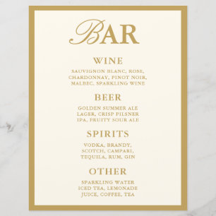 Menu de bar élégant vintage ivoire pour table de m