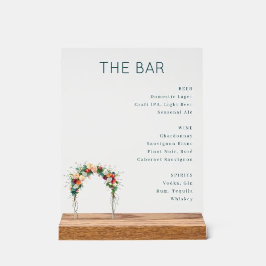 Menu de bar floral sarcelle élégant (Recto)