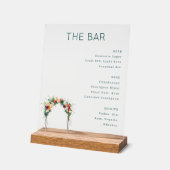 Menu de bar floral sarcelle élégant (Angle)