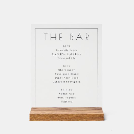 Menu de bar minimaliste blanc élégant (Recto)