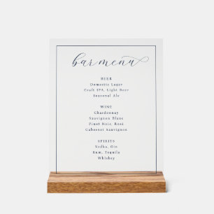 Menu de bar minimaliste bleu marine sophistiqué