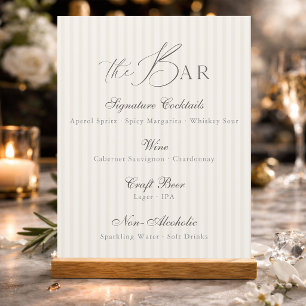 Menu de Bar Minimaliste et Neutre pour un Mariage