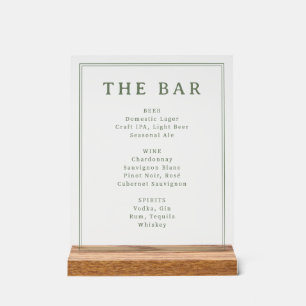 Menu de bar minimaliste vert atténué sophistiqué