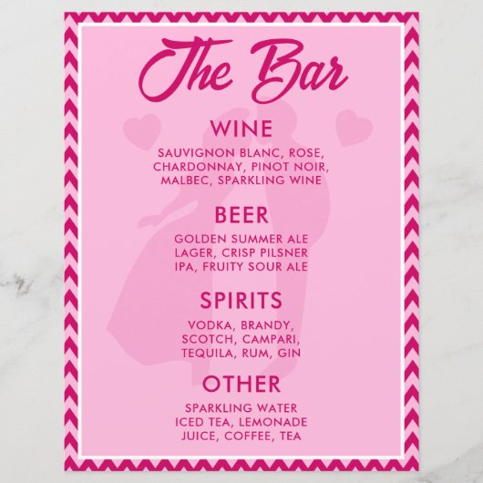 Menu de bar moderne en chevron rose poudré pour ta (Devant)