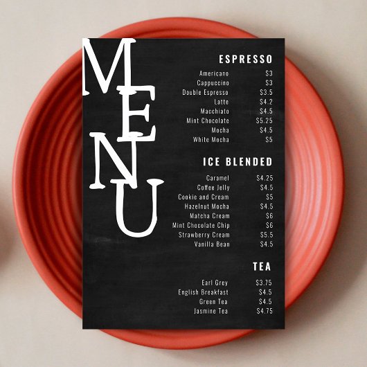 Menu de bar moderne sur tableau noir en ardoise Pe