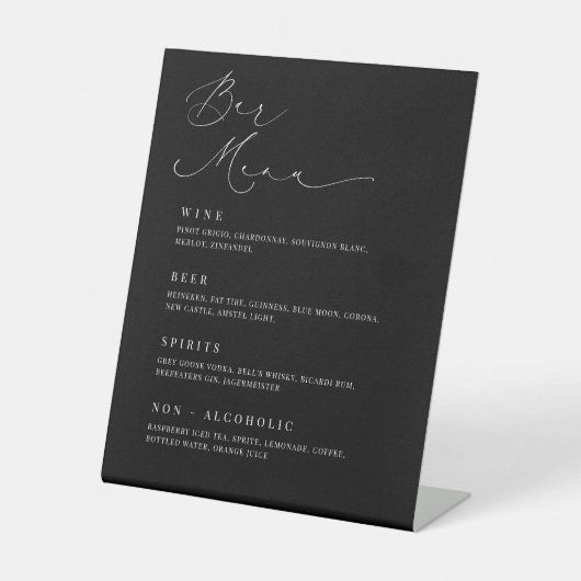 Menu de bar romantique pour mariage panneau de tab (Recto)