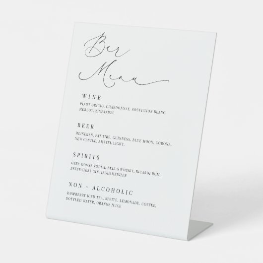Menu de bar romantique pour mariage panneau de tab (Recto)