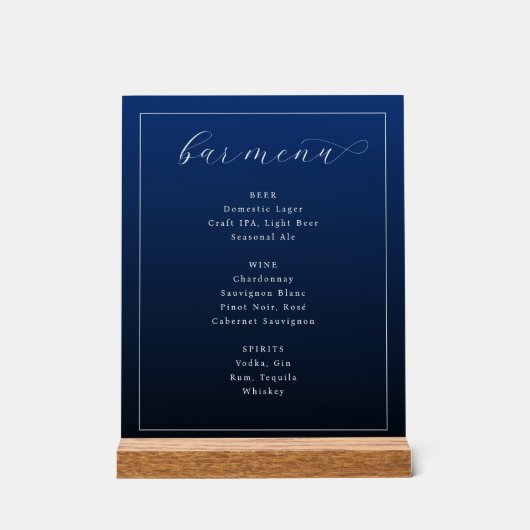 Menu de bar typographique élégant bleu marine (Recto)