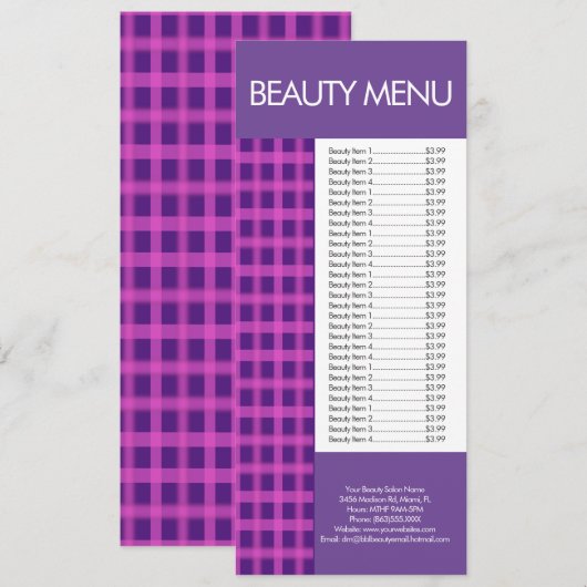 Menu de beauté moderne maquillage rose violet à ca (Devant / Derrière)
