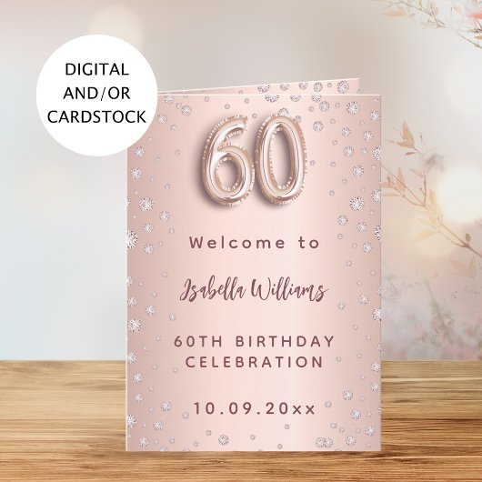 Menu de bienvenue rose gold diamants 60 ans