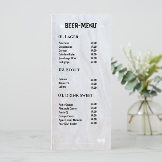 Menu de boisson plate de bière (Debout devant)