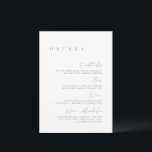 Menu de boissons de mariage élégant noir et blanc<br><div class="desc">La conception comprend une police manuscrite et un design minimaliste moderne. Conçu pour coordonner avec la collection d'invitations de mariage «SERENA». Pour modifier les détails, cliquez sur «Personnaliser». Pour déplacer le texte ou modifier la taille, la police ou la couleur, cliquez sur «Cliquez pour personnaliser davantage». Voir le lien de...</div>