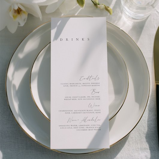 Menu de boissons de mariage minimal élégant noir e