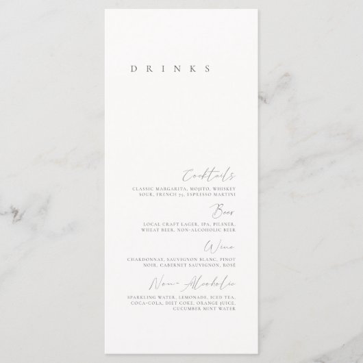 Menu de boissons de mariage minimal élégant noir e (Devant)
