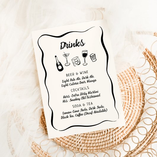 Menu de boissons dessiné à la main moderne et fant