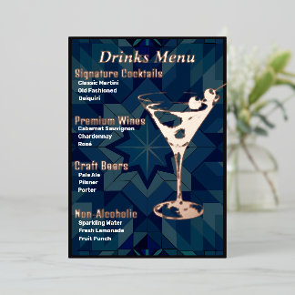 Menu de boissons doré à bordure plus foncée