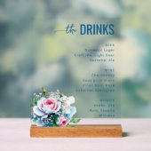 Menu de Boissons Floral Bleu Élégant (Neutre)
