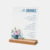 Menu de Boissons Floral Bleu Élégant (Angle)