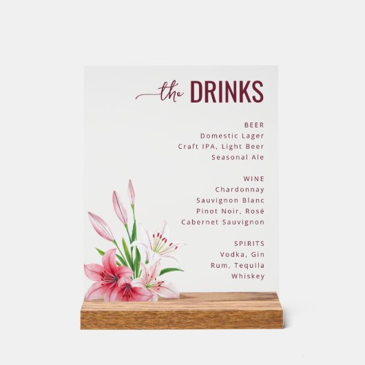 Menu de boissons floral gris raffiné (Recto)