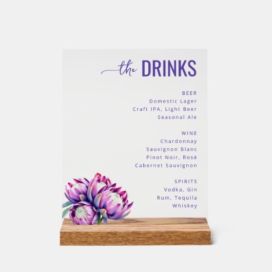 Menu de boissons floral pourpre élégant (Recto)