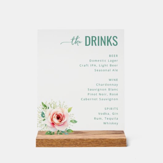 Menu de boissons floral sarcelle élégant (Recto)