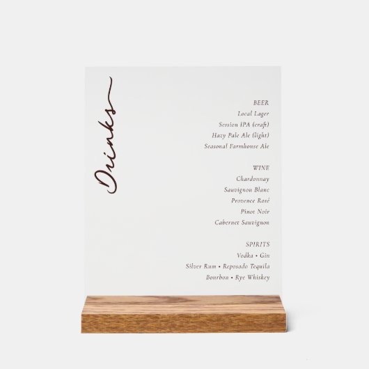 Menu de boissons minimaliste sophistiqué (Recto)