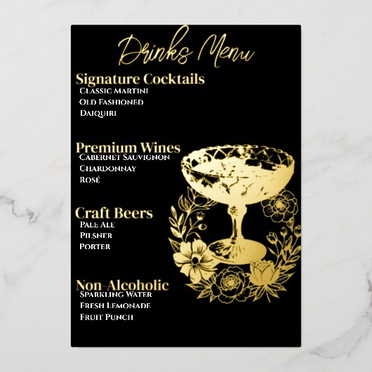 Menu de boissons rose glamour avec feuille d'or (Recto)