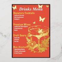 Menu de boissons rose orange doré à feuilles
