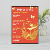 Menu de boissons rose orange doré à feuilles (Debout devant)