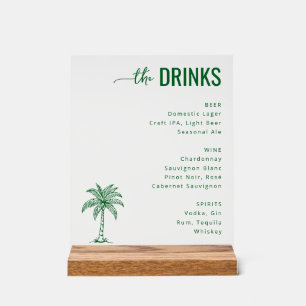 Menu de boissons vert minimaliste raffiné