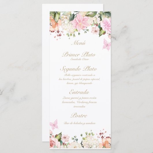 Menu de bouquet rose papillon (Devant / Derrière)