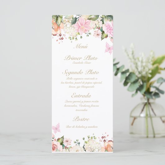 Menu de bouquet rose papillon (Debout devant)