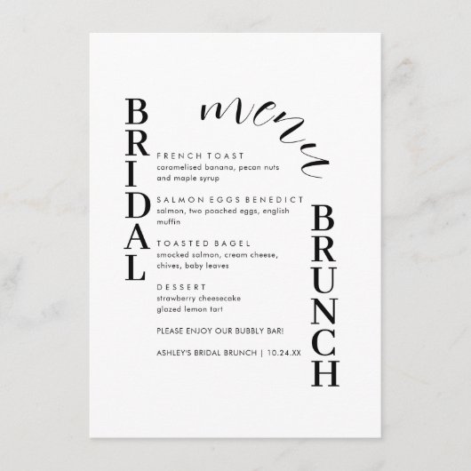 Menu de brunch nuptial de texte minimal (Devant)