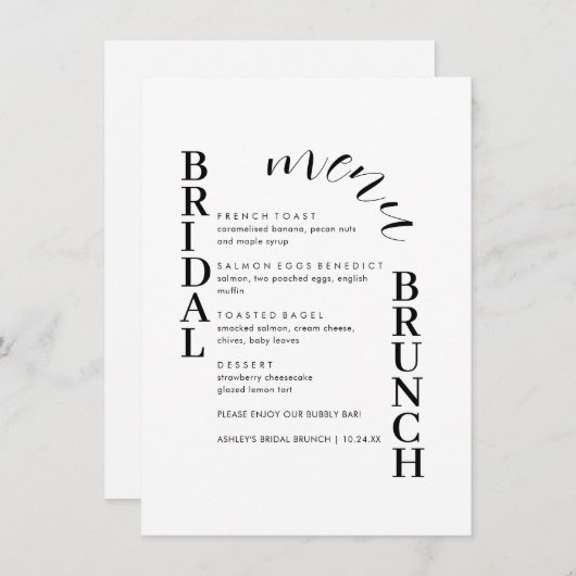 Menu de brunch nuptial de texte minimal (Devant / Derrière)