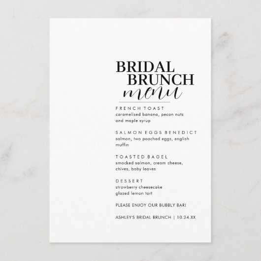 Menu de brunch nuptial de texte minimal Serif (Devant)