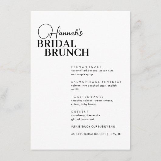 Menu de Brunch nuptial minimal de script moderne (Devant)