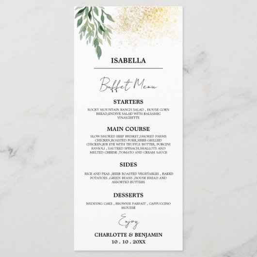 Menu de buffet de mariage avec nom d'invité unique (Devant)