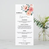 Menu de buffet de mariage floral avec nom de l'inv (Debout devant)