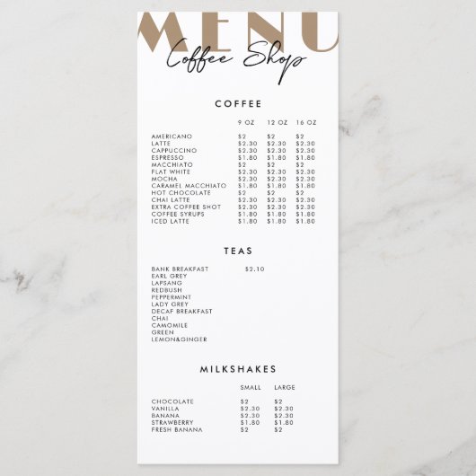 Menu de café moderne minimaliste (Devant)