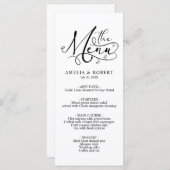 Menu de calligraphie élégante Whimsical noir et bl (Devant / Derrière)