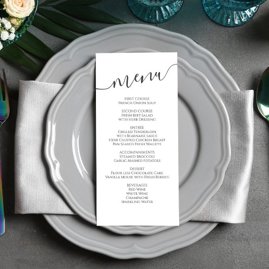 Menu de calligraphie Mariage noir et blanc