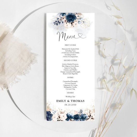 Menu de cérémonie des Mariages Roses Blue et Dusty