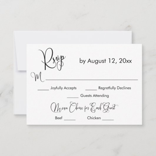 Menu de choix de réponse simple calligraphié noir  (Devant)