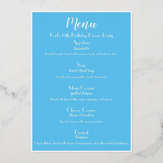Menu de cocktail de luxe SkyBlue Gold pour soirée (Verso)