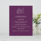 Menu de cocktails Mariage moderne violet (Debout devant)