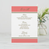 Menu de corail de mariage de rayure simple (Debout devant)