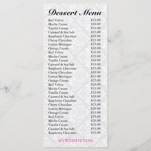 Menu de damassé d'Ebonie de 311 desserts de (Dos)