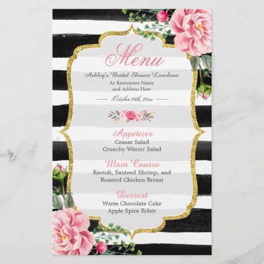 Menu de déjeuner de douche de mariée Classy Floral (Devant)