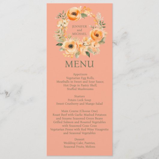 Menu de déjeuner ou dîner d'été aux pêches Menu de (Devant)