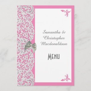Menu de dentelle traditionnelle rose et blanc